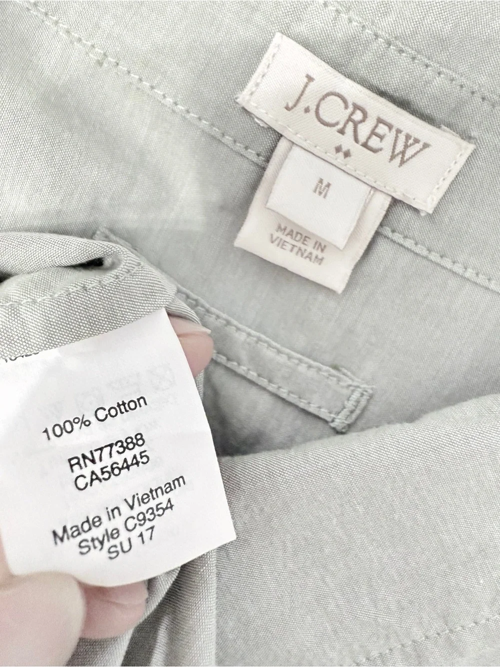 #10)  J. Crew Cotton Light Sage Casual Half Button Down Shirt